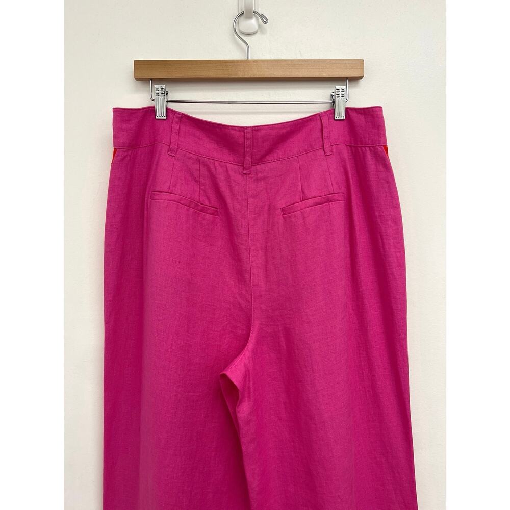 Boden Westbourne 100% Linen Wide Leg Pop Pansy Red Tuxedo Stripe Trousers 12R - Picture 6 of 11